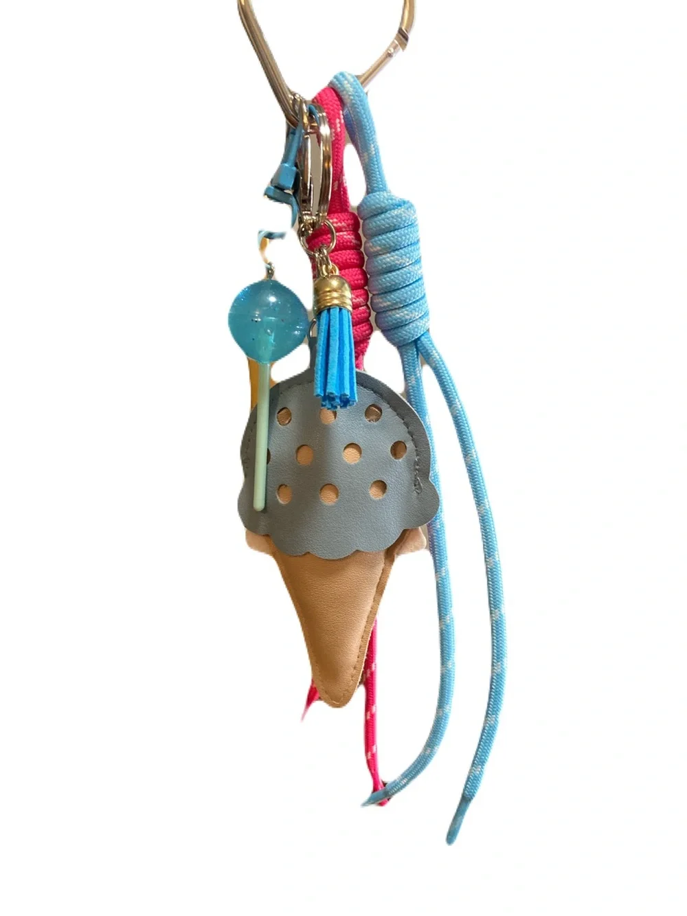 Ice Cream Keychain Bag Charm -Kawaii Faux Leather Paracords Lollipop & Tassel